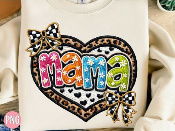Download Leopard Mama Heart Bow Embroidery PNG - Mama Collection