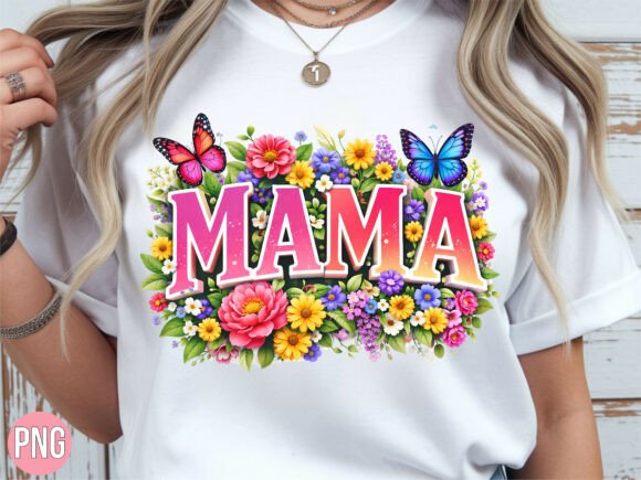 Download Mama Floral Butterfly Colorful PNG SHIRT - Mama Collection