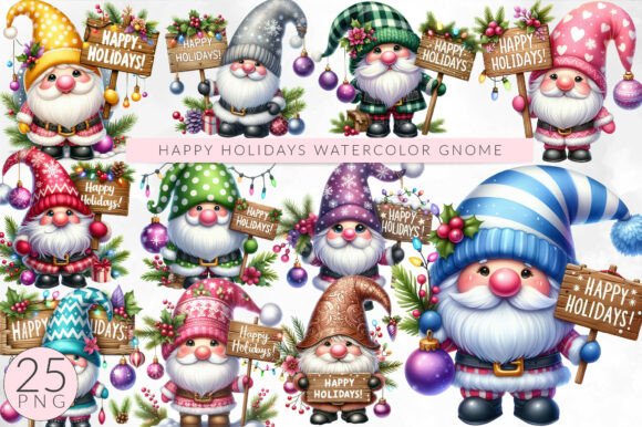 Download Happy Holidays Watercolor Gnome Clipart - Holidays Collection