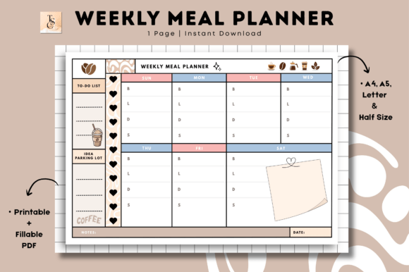 Download Coffee Weekly Meal Planner • Printable - Table Collection