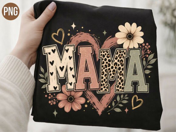 Download Retro Mama Floral Heart PNG T-Shirt - Mama Collection