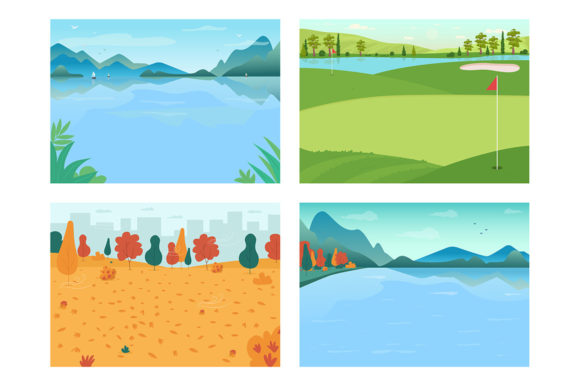 Download Seasonal Landscape Illustration Set - Illustration Collection