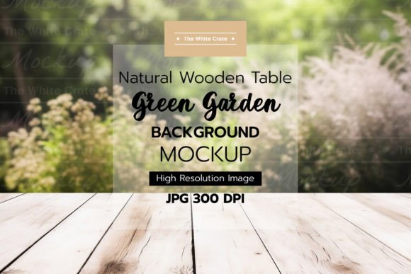 Download Wood Table with Garden Background Mockup - Table Collection